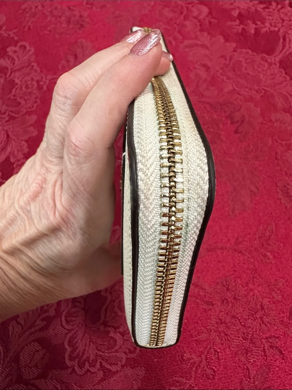 Coach Cream Pebbled Leather Long Zip Wallet